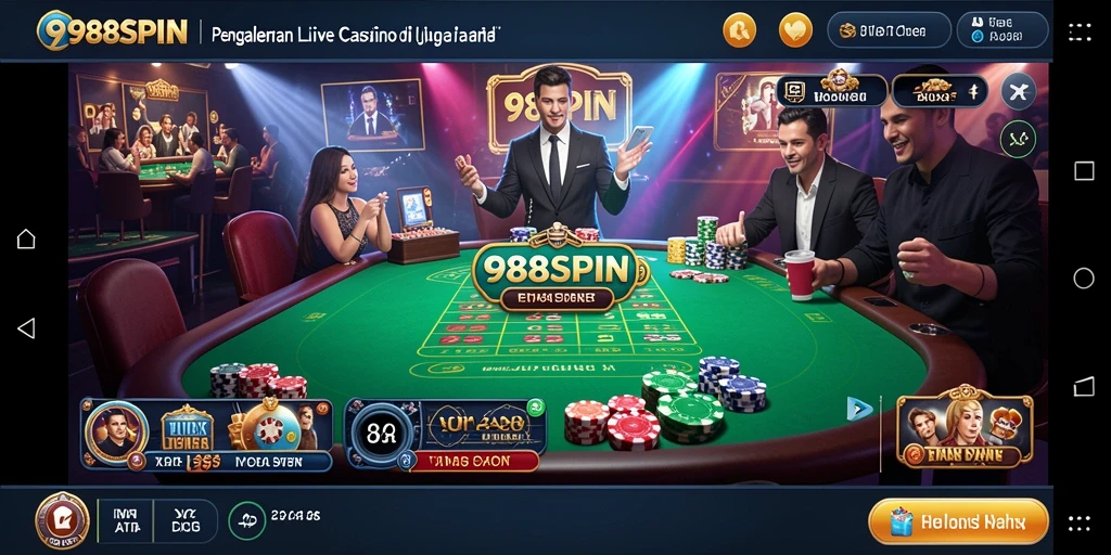 Screenshot gameplay 988SPIN menampilkan dealer langsung dan permainan seru.