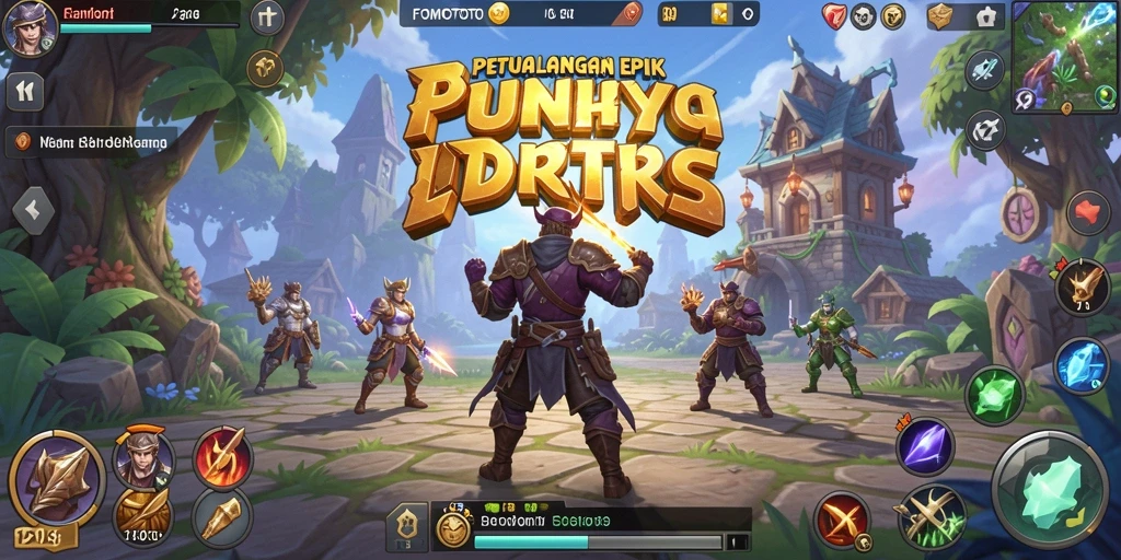 Screenshot utama FOMOTOTO menunjukkan pertarungan seru dan lingkungan RPG yang indah.