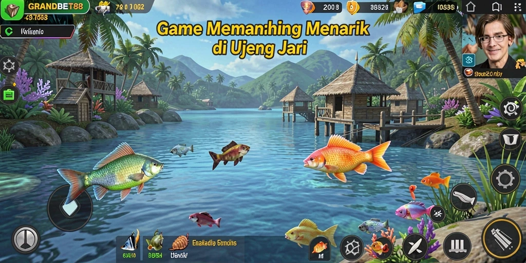 Screenshot gameplay dari GRANDBET88 menampilkan adegan memancing yang mendebarkan.