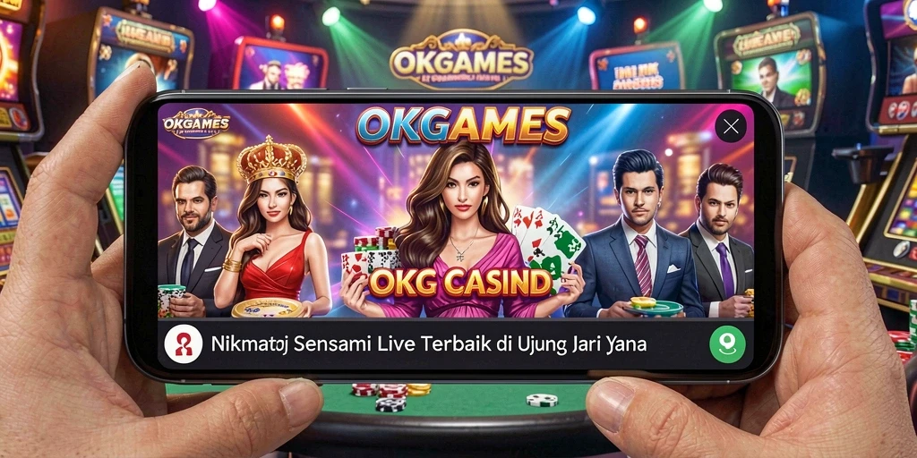 Screenshot gameplay OKGAMES menampilkan dealer langsung dan pemain berinteraksi.
