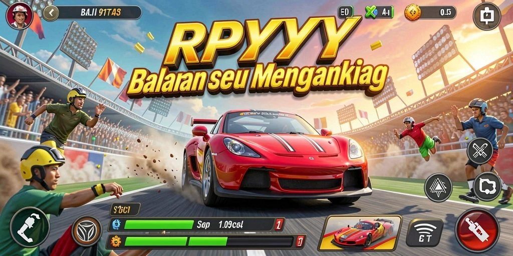 Screenshot gameplay RPYYY menampilkan aksi balapan yang mendebarkan.